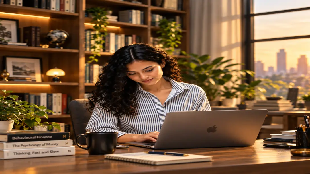 Investor using VestMind at her desk