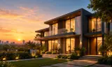 Modern home at sunset
